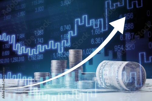 Global finance and stock market charts and economic growth trends.