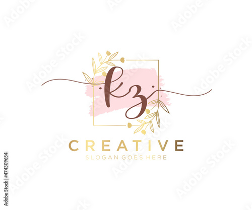 Initial KZ feminine logo. Usable for Nature, Salon, Spa, Cosmetic and Beauty Logos. Flat Vector Logo Design Template Element.