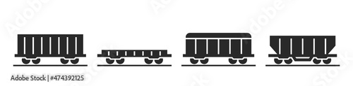 Cargo train wagon icon set. railway freight cars vector images. railway transportation symbols