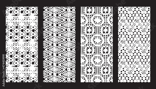 Bundle of lace mesh fabric. Black and white textures.