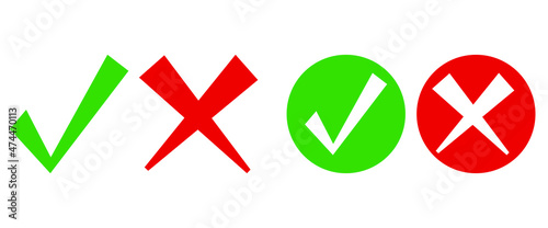 tick and cross mark icons vector illustration. red and green tick and cross icon set