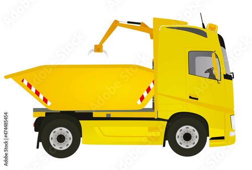 Yellow garbage truck. vector illustration