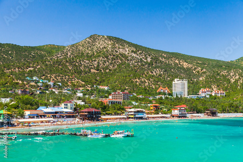 Summer Crimean beach. Landscape of Black Sea coast