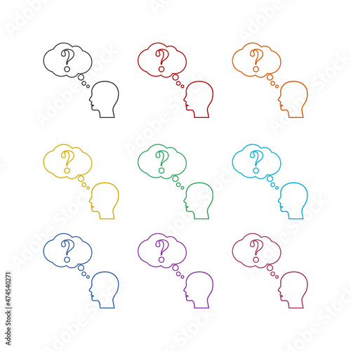 Head cloud think icon isolated on white background, color set
