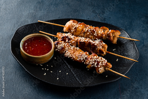 close up of yakitori japanese grilled chiken