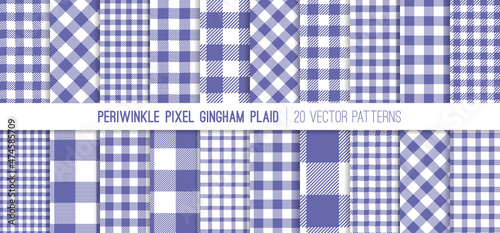 Periwinkle Gingham Plaid Vector Patterns. 2022 Color of the Year. Pixel Check Tartan. Flannel Shirt Fabric Textures of Different Styles. Repeating Pattern Tile Swatches Included.