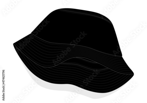 Blank Black Bucket Hat Template Vector On White Background
