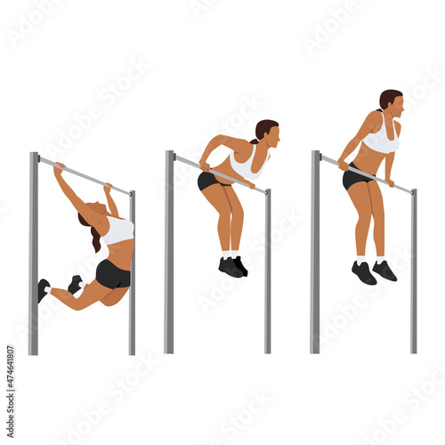 Woman doing Muscle up on bar calisthenics movement : Layered Vector Illustration - Easy to Edit