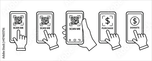 QR code scan me vector illustration. Mobile phone scan me quick response codes icon. Link code scanning vector stock illustration for label and sticker tag.