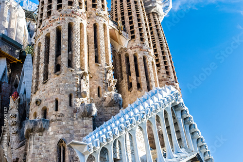 Passion facade of the Sagrada Familia church in Barcelona, Catalonia, Spain