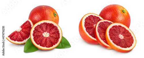 Blood red oranges isolated on white background full depth of field, Set or collection