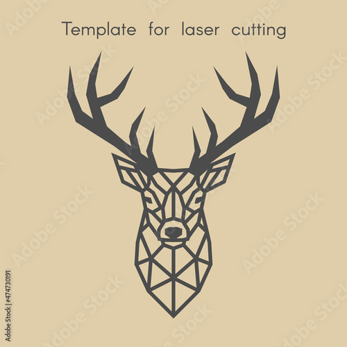 Template animal for laser cutting. Abstract geometric head deer for cut. Stencil for decorative panel of wood, metal, paper. Vector illustration.