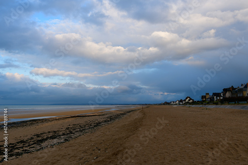The landing beach of Sword beach in Hermanville-sur-Mer in Europe, France, Normandy, towards Ouistreham, in summer, on a sunny day.
