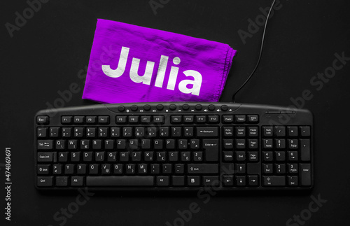 Julia programming language. Rag width word Julia on computer keyboard. 