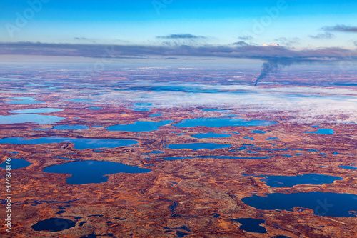 Air photo of tundra in autumn, Yamal, Western Siberia.