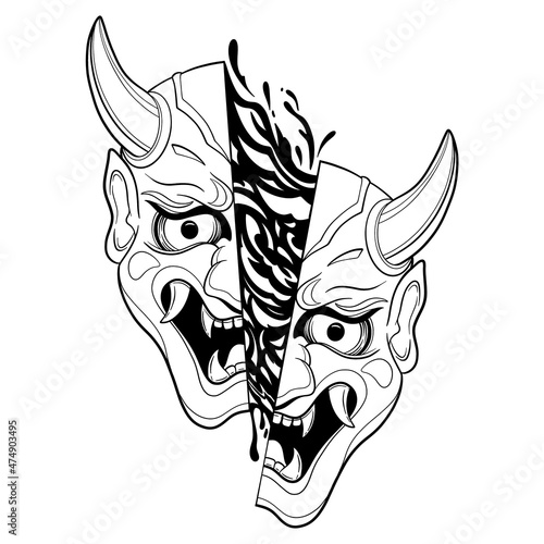 hannya mask tattoo japanese tattoo kabuki mask line vector art