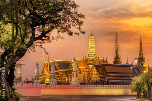 Fire sunset at Wat Phra Kaew (Temple of the Emerald Buddha)