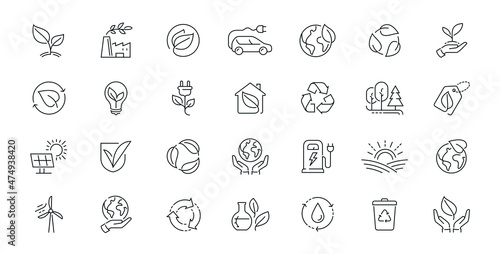 Ecology, nature icons set in linear style. Environment concept vector illustration