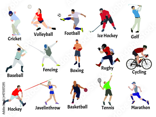 Vector illustration set of sports persons, collection of athletes playing their sports 