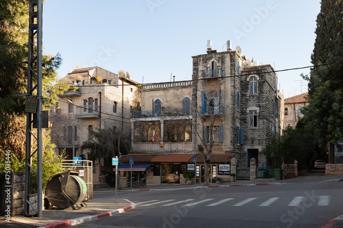 Evening view of the building of the Czech Embassy in the old Jerusalem district Talbia - Komiyum in Jerusalem, Israel