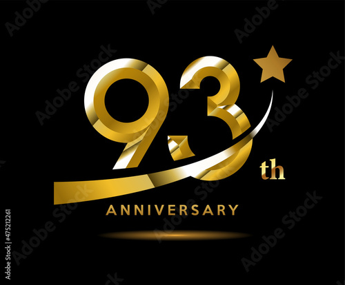 Golden 93 year anniversary celebration logo design with star symbol