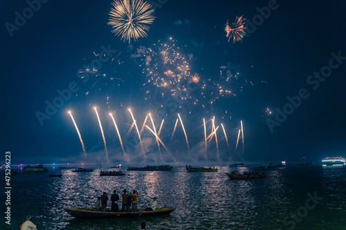 Fireworks at the ghats of Varanasi on the occasions of Dev Deepawali or Dev Diwali