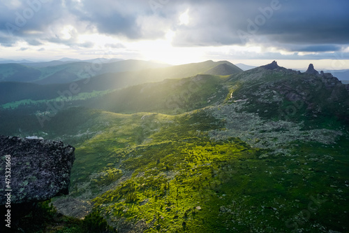 Beautiful valley and rocks at sunset in the Ergaki nature reserve