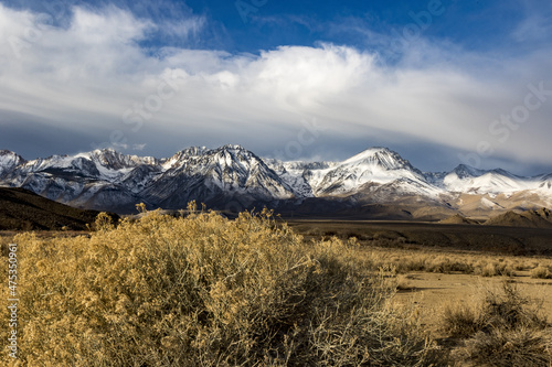 Storm clouds above the Owens River and Owens Valley, Eastern Sierra in California