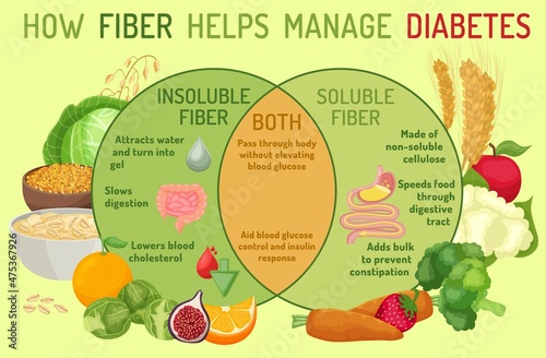How dietary fiber helps manage diabetes. Medical infographics