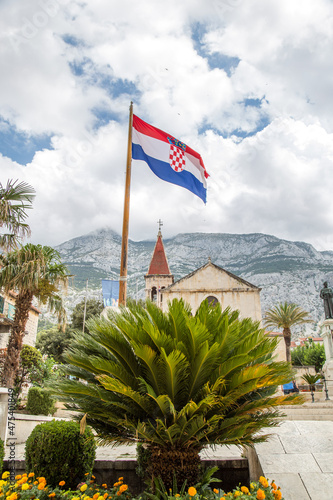 Chorwacja flaga na maszcie, Makarska