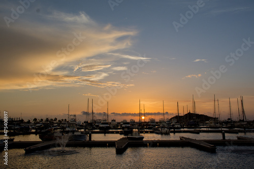Scenic view of a port in Santa Marta, Colombia during the sunset