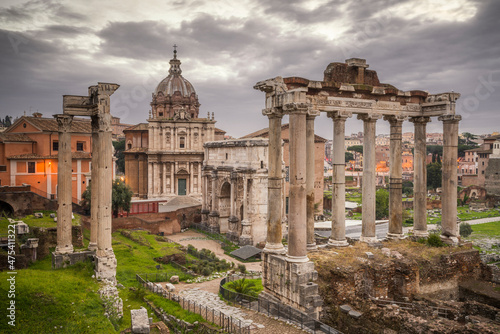 Europe, Italy, Rome. Ruins of Roman Temple of Saturn.