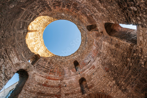 Split, Croatia. Looking upward inside Diocletian's Palace's peristyle.