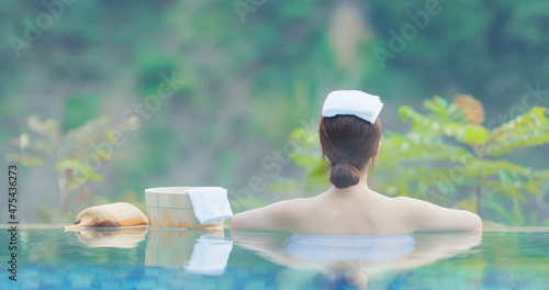 woman relax in hot spring