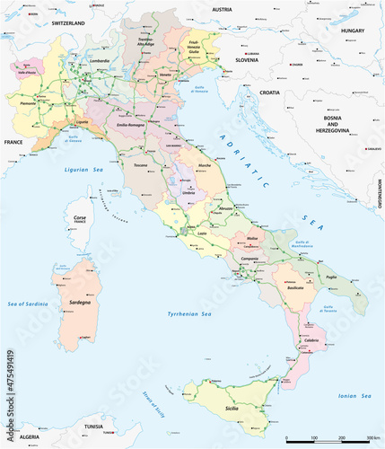 Vector map of the Italian national highway system 