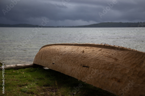 Hand-carved dugout canoe at Chuchulu Village, Marovo lagoon, Western Province, Solomon Islands.