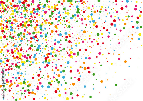 Blue Dot Color Texture. Circle Bold Background. Yellow Colorful Confetti. Multicolored Border Round Illustration.