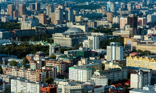 Aerial view of buildings in the city of Novosibirsk, Russia