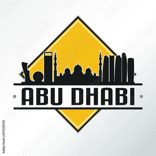 Abu Dhabi - United Arab Emirates Skyline Logo. Adventure Landscape Design Vector Illustration.