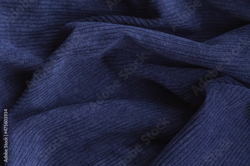 texture of blue corduroy fabric, ribbed