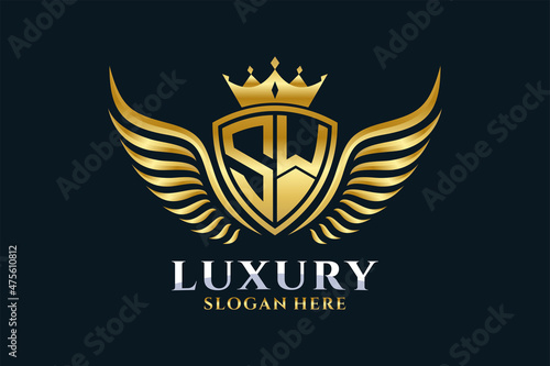 Luxury royal wing Letter SW crest Gold color Logo vector, Victory logo, crest logo, wing logo, vector logo template.