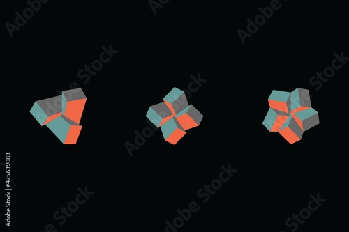 Set of 3 Dimension rotational cubes. Three beautiful 3D illustration for logo and design element. EPS10.