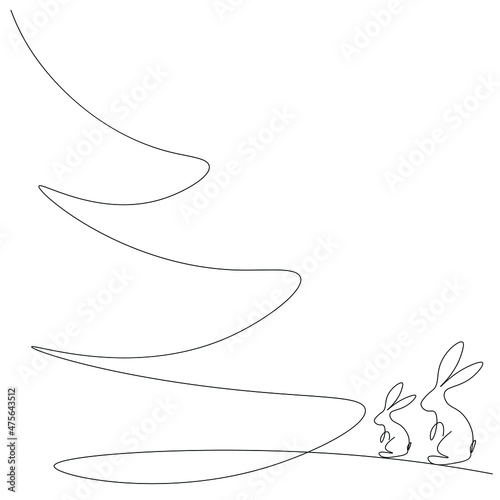 Christmas background with bunny line drawing vector illustration