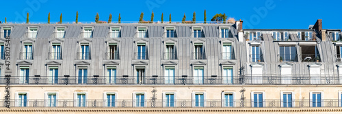 Paris, panorama of the rue de Rivoli, typical building, parisian facade 