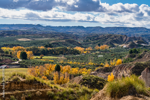 Landscape near Bacor Olivar at Embalse de Negratin reservoir lake in Spain