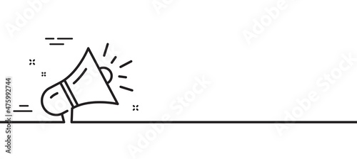 Megaphone line icon. Advertisement device symbol. Brand ambassador loudspeaker sign. Minimal line illustration background. Megaphone line icon pattern banner. White web template concept. Vector