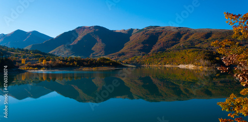 Mesmerizing view at Lago di Fiastra (Lake Fiastra) in the province of Macerata, Marche, Italy