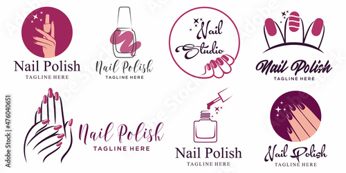 Nail art studio or nail polish icon set logo design template