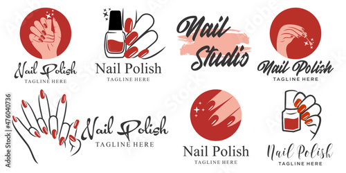 nail polish or Nail salon icon set logo design. Manicure, Nail polish and female finger logotype