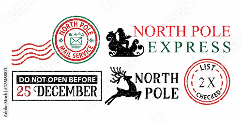 Set of north pole rubber stamp designs with white background